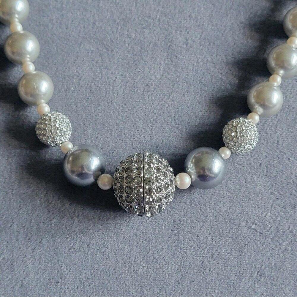 Carolee Grey And White Faux Pearl And Rhinestone Necklace